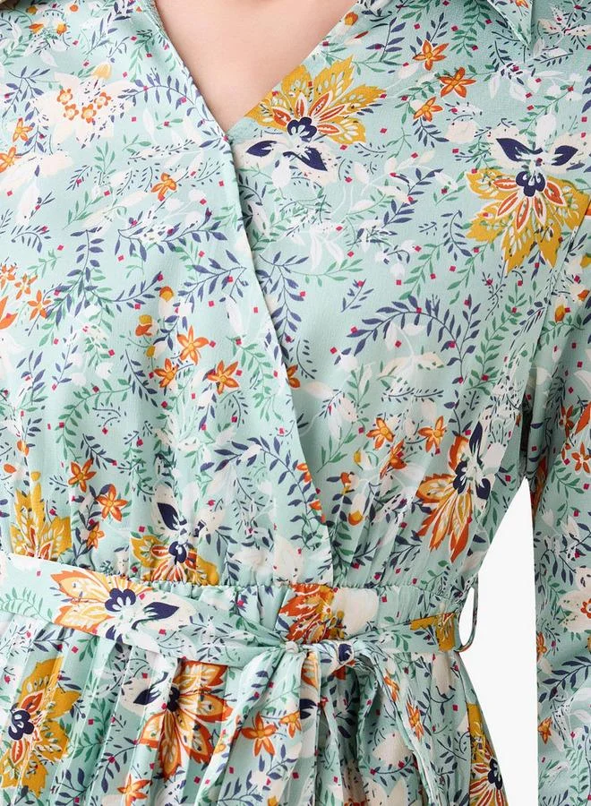 Splash FAV  Midi Satin Wrap Dress with Floral Print for Women | Best Price UAE